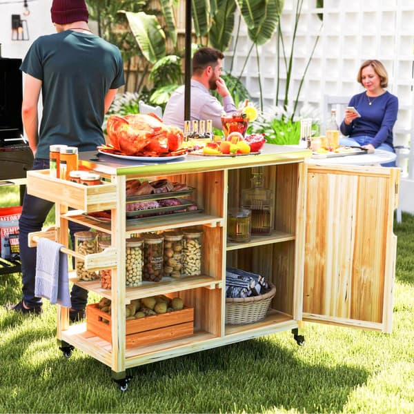 Barbecue Trolley, 6-Etagen, 134,5x50x91,5 cm, Naturligt Træ