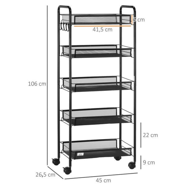 Serveringsvogn, 45x26.5x106 cm, Sort