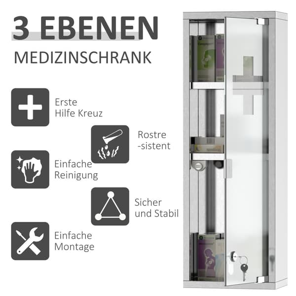 Medicinskåp, 20x12x58 cm, Silver