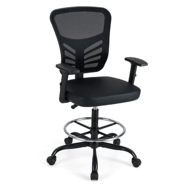 Arbetsstol, Höjdjusterbar Sving med Justerbara Armstöd, 66x66x104-125 cm, Svart