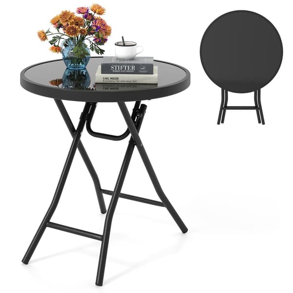Foldbart sidebord, 18x19 tommer, Sort/Grå