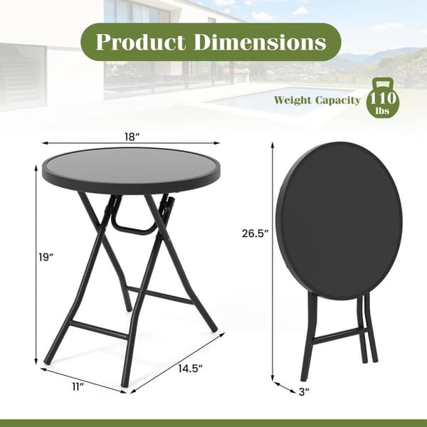 Foldbart sidebord, 18x19 tommer, Sort/Grå