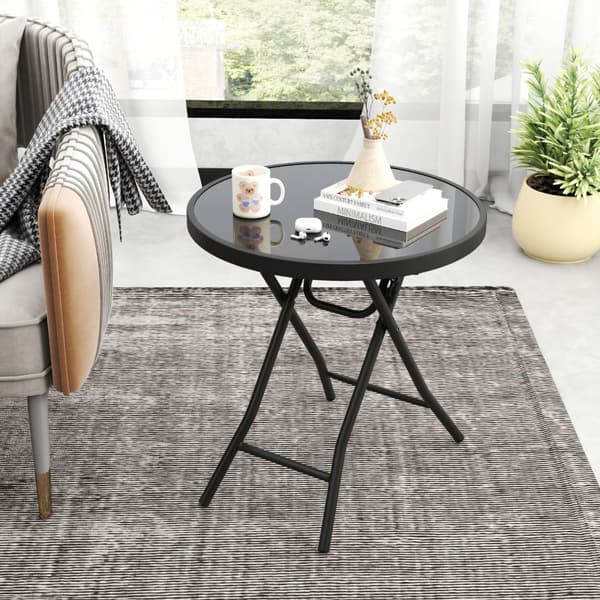 Foldbart sidebord, 18x19 tommer, Sort/Grå