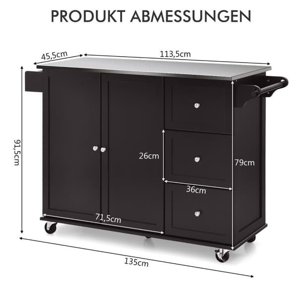Serveringsvogn, 135x45.5x91.5 cm, Brun