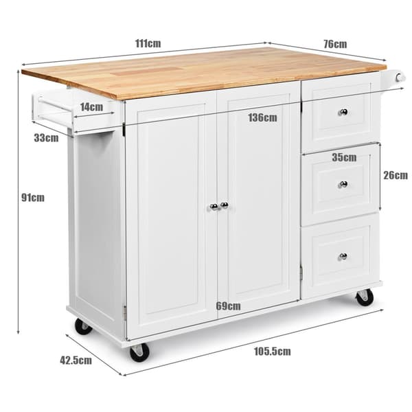 Køkkenø Trolley, 136x76x91 cm, Hvid