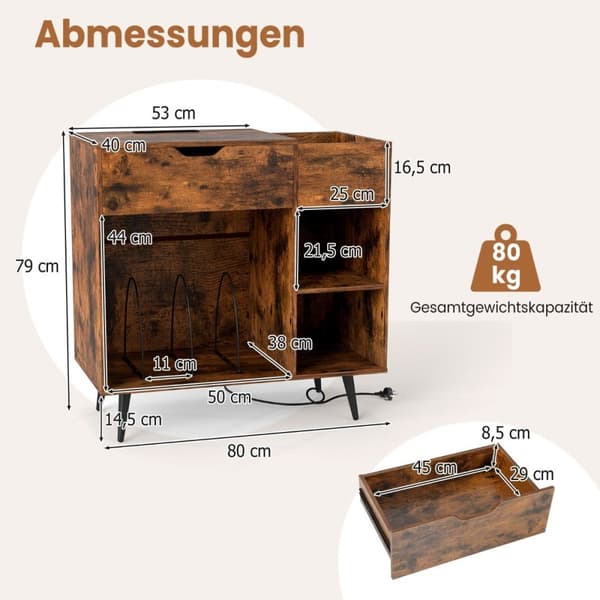 Pladespillerstander, 79.5x40x79 cm, Rustikt brun