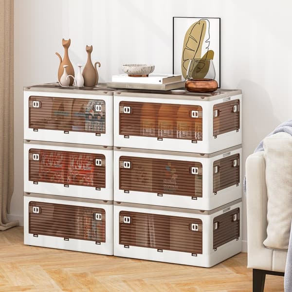 Stabelbare opbevaringskasser, 18,5x14x9,5 tommer, Creme Hvid & Klar Brun