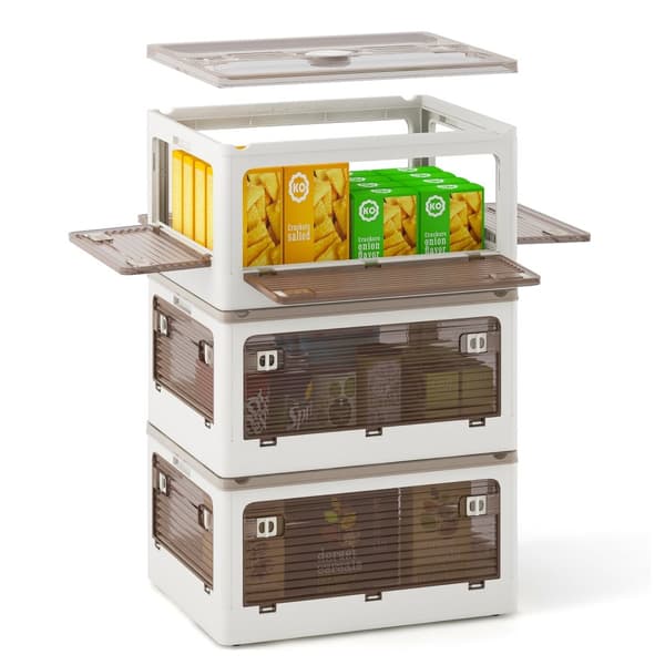 Stabelbare opbevaringskasser, 18,5x14x9,5 tommer, Creme Hvid & Klar Brun