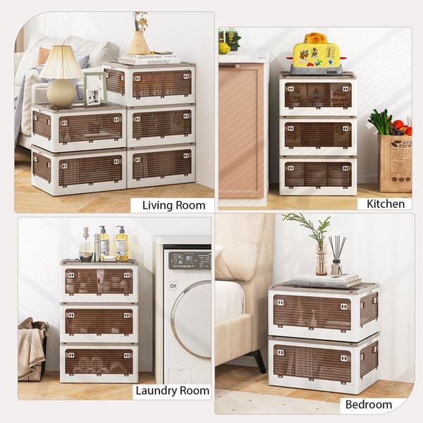 Stabelbare opbevaringskasser, 18,5x14x9,5 tommer, Creme Hvid & Klar Brun
