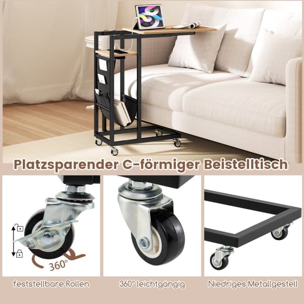 C-formet sidebord, 69x30x69 cm, rustik brun & sort