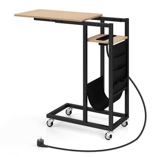 C-formet sidebord, 69x30x69 cm, rustik brun & sort