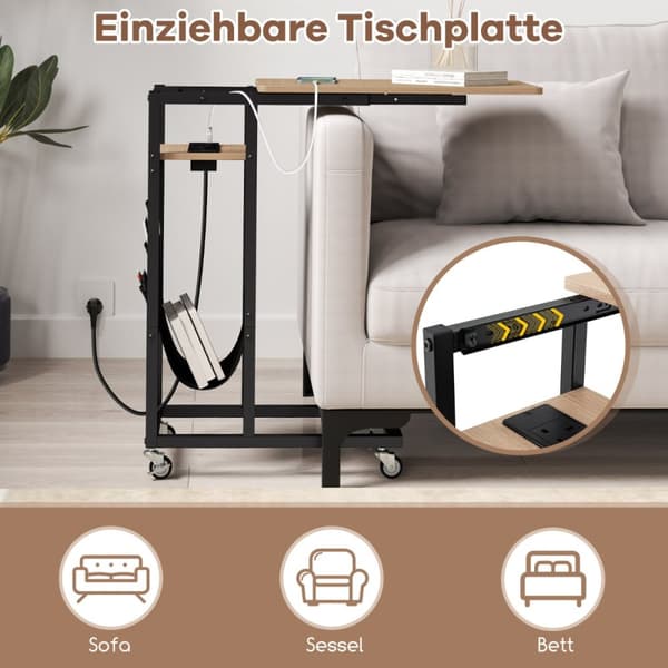 C-formet sidebord, 69x30x69 cm, rustik brun & sort