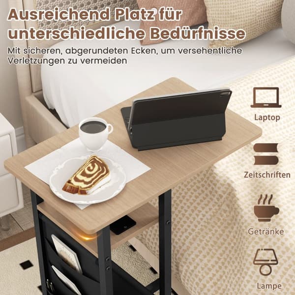 C-formet sidebord, 69x30x69 cm, rustik brun & sort