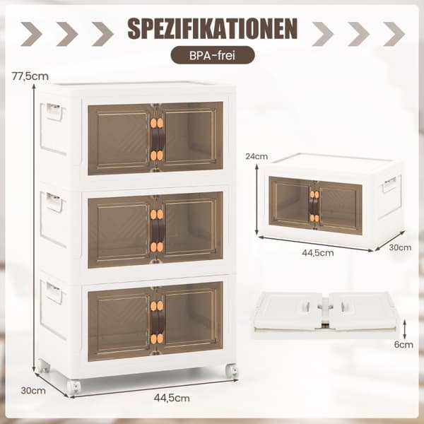 Opbevaringskasser, 44,5x30x77,5 cm, Hvid Brun