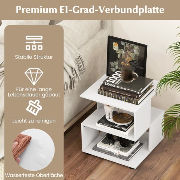 3-Niveau Sidebord, 39,5x39,5x45 cm, Hvid
