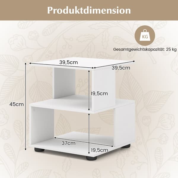 3-Niveau Sidebord, 39,5x39,5x45 cm, Hvid