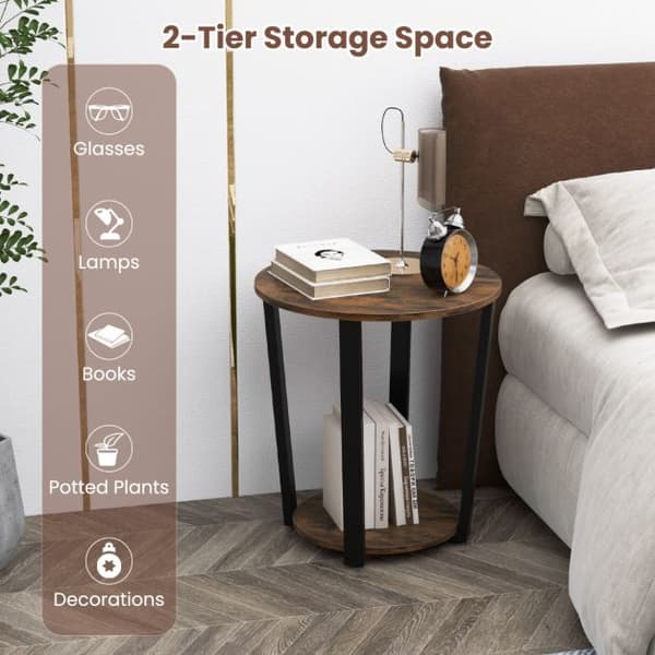 2-Niveau Accent Sidebord, 50x50x56 cm, Rustikt Brun
