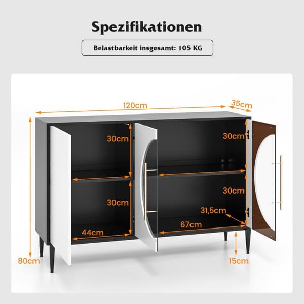 Buffet-kaappi, 120x35x80 cm, valkoinen musta