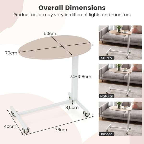 Stående skrivebord, 76x50x74-108 cm, Pink & Hvid