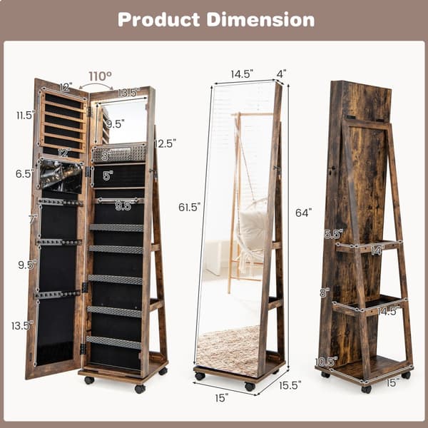 Smyckesskåp Armoire, 15.5x15x64 tum, Brun