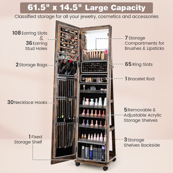 Smyckesskåp Armoire, 15.5x15x64 tum, Brun