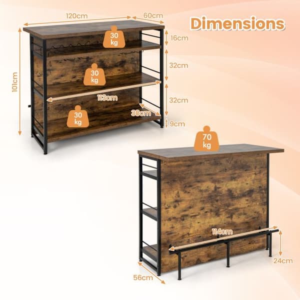 Hjemmebar enhed, 120x60x101 cm, Brun