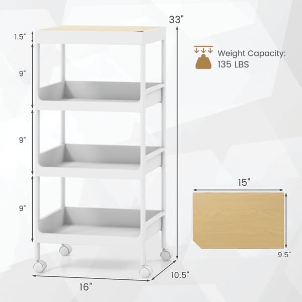 Praktisk rullvagn, 16x10.5x33 tum, Vit
