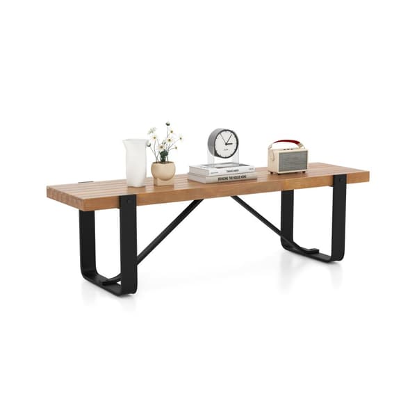 Sisääntulopenkki, 60 tuuman maalaismaisen rustiikkisella puujalkinehyllyllä metallirungolla, 60x17x17.5", luonnonväri