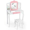 Miniatyrbild 3 av 8: Barn Sminkbord och Pall Set, 70x34x104.5 cm, Vit och Rosa