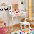 Miniatyrbild 1 av 8: Barn Sminkbord och Pall Set, 70x34x104.5 cm, Vit och Rosa