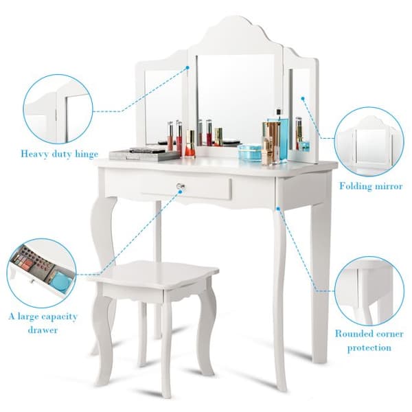 Sminkbord Set, 70x34x104 cm, Vit