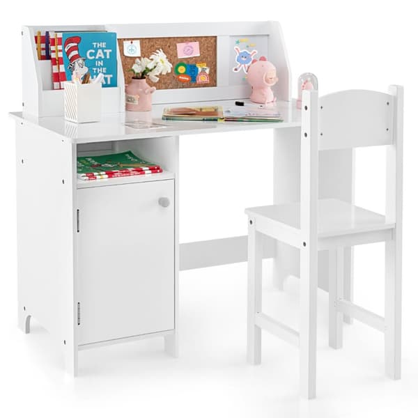 Barnskrivbord med stol, 90x45x85.5 cm, Vit