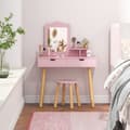 Miniatyrbild 2 av 8: Sminkbord och pall set, 70x34x100 cm, Vit