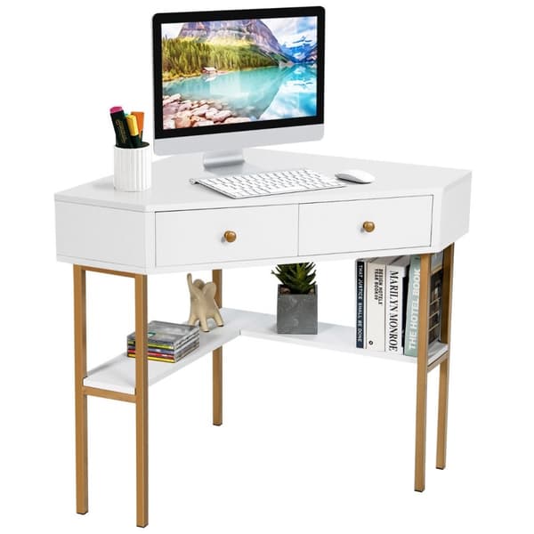 Hjørnecomputerbord, 70x70x75 cm, Hvid
