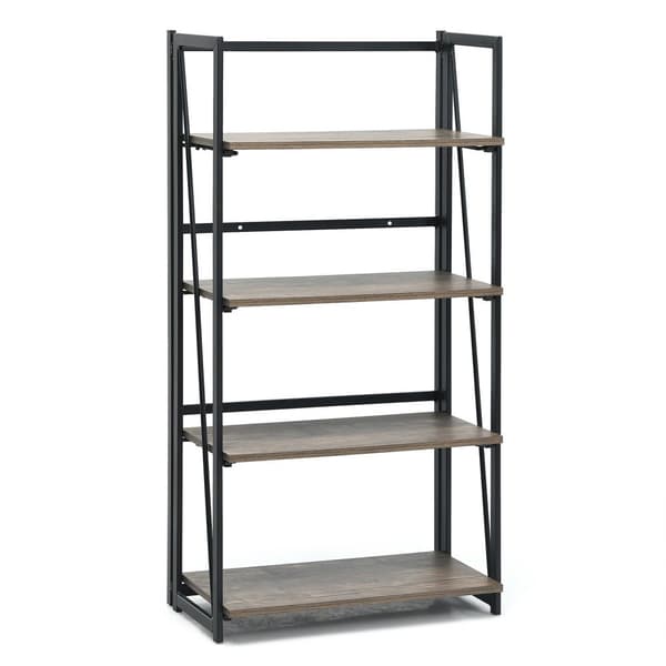 4-tasoinen taitettava kirjahylly, 23,5x12x46 tuumaa, maalaisruskea