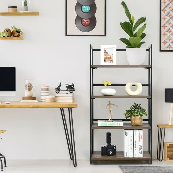 4-tasoinen taitettava kirjahylly, 23,5x12x46 tuumaa, maalaisruskea