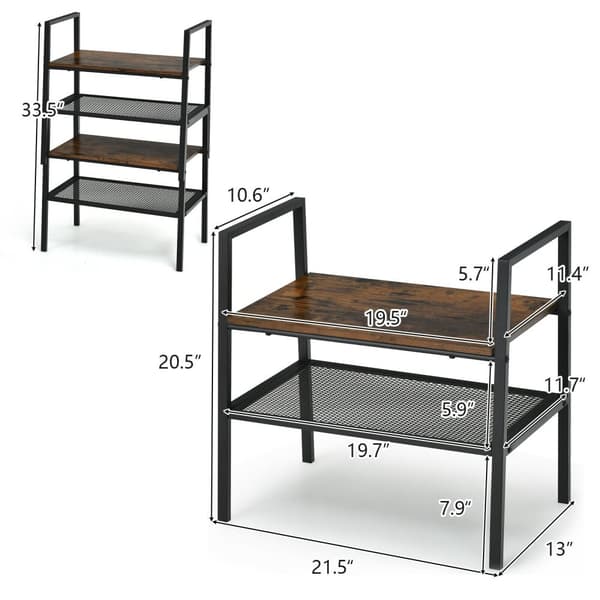 Opbevaringshylde, 21,5x13x20,5 tommer, Brun Sort