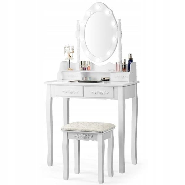 Sminkebord med LED-spejl og taburet, 36x27x43 cm