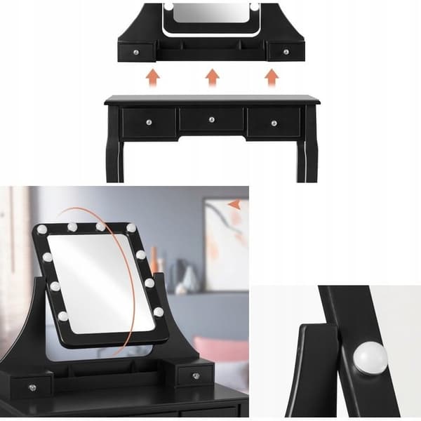 Sminkebord med LED-spejl og taburet, 40x30x49 cm