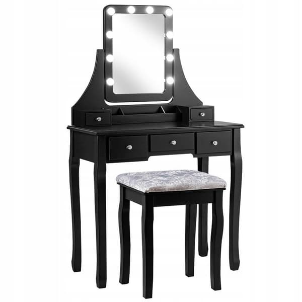 Sminkebord med LED-spejl og taburet, 40x30x49 cm