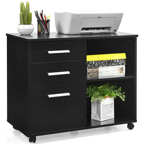 Arkivskab, 3-skuffe Mobil Lateralt Arkivskab Printerstativ, 81x41x66 cm, Sort