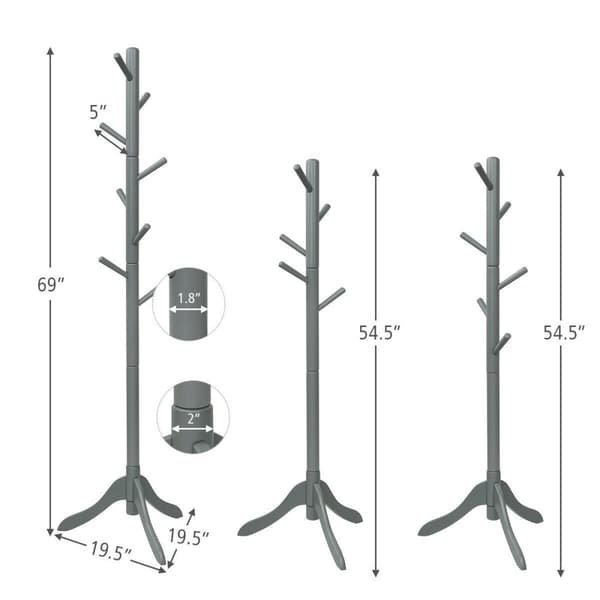 Säädettävä puinen puuvaateripustin, 19.5x19.5x54.5/69 tuumaa, ruskea