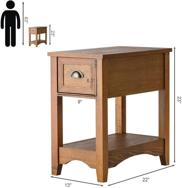 Sidebord, Sæt af 2 moderne sideborde med skuffe - Natur, 13x22x23 tommer, Natur
