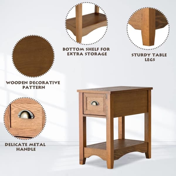 Sidebord, Sæt af 2 moderne sideborde med skuffe - Natur, 13x22x23 tommer, Natur