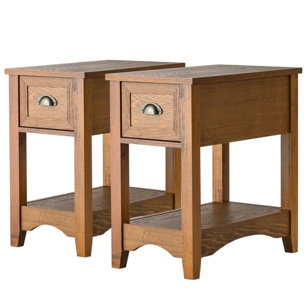 Sidebord, Sæt af 2 moderne sideborde med skuffe - Natur, 13x22x23 tommer, Natur