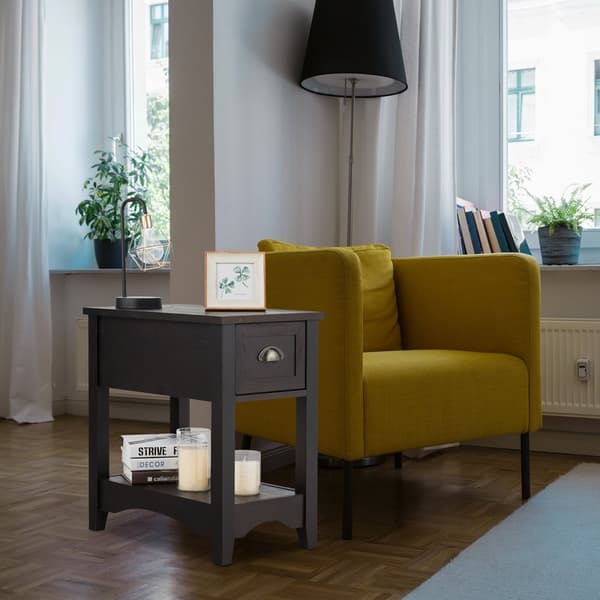 Slutbord, 2 stk. Retro smalt med skuffe og opbevaringshylde, 33x56x58 cm, Natur