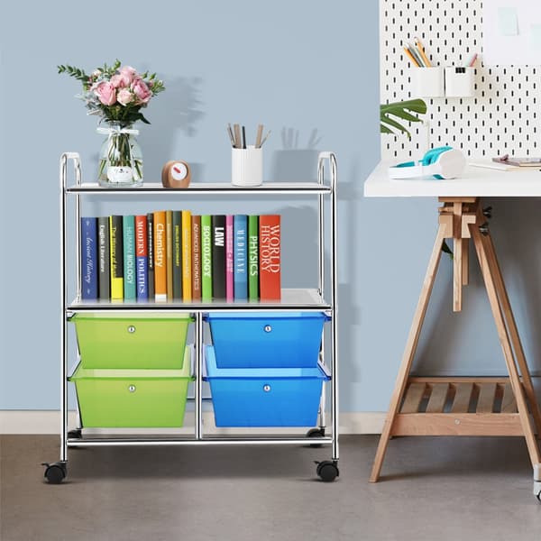 Rullende opbevaringsvogn, 24,8x14,5x29,5 tommer, Blå og Grøn