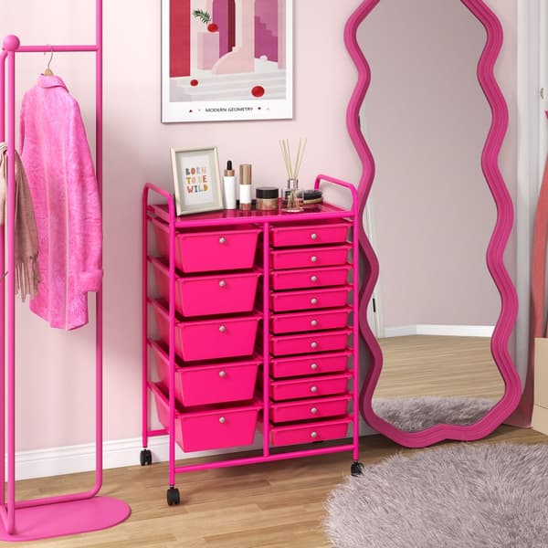 Praktisk rullande organisatörsvagn, 25x14.5x34.5 tum, Rosa