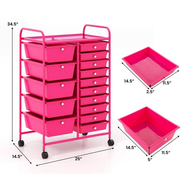 Praktisk rullande organisatörsvagn, 25x14.5x34.5 tum, Rosa