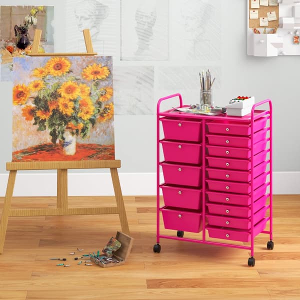 Praktisk rullande organisatörsvagn, 25x14.5x34.5 tum, Rosa